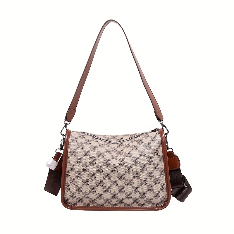 Retro Jigsaw Puzzle Print Crossbody Bag, Trendy Pu Leather