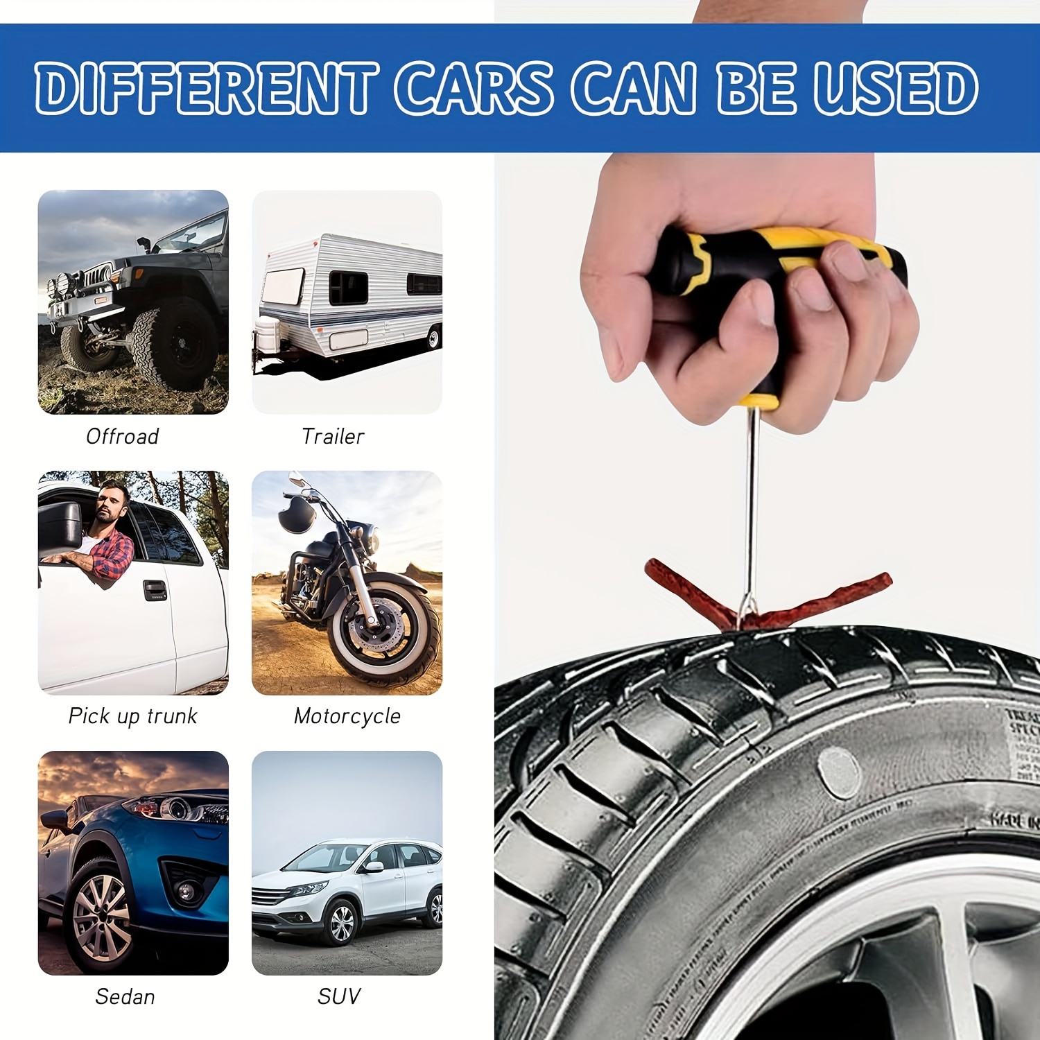 Kit de reparación de neumáticos - 68 piezas, herramientas universales de  reparación de neumáticos para arreglar pinchazos y tapar parches para coche