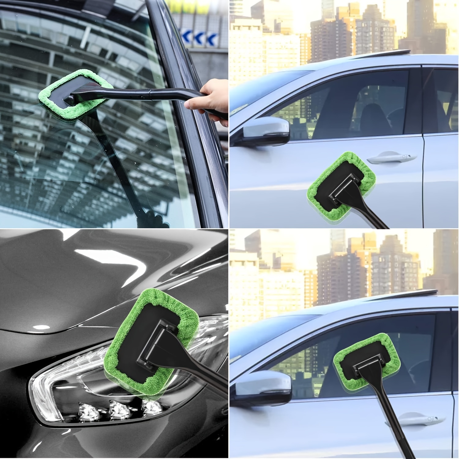 2 Windshield Clean Car Glass Cleaner Wiper Handle Wand Microfiber