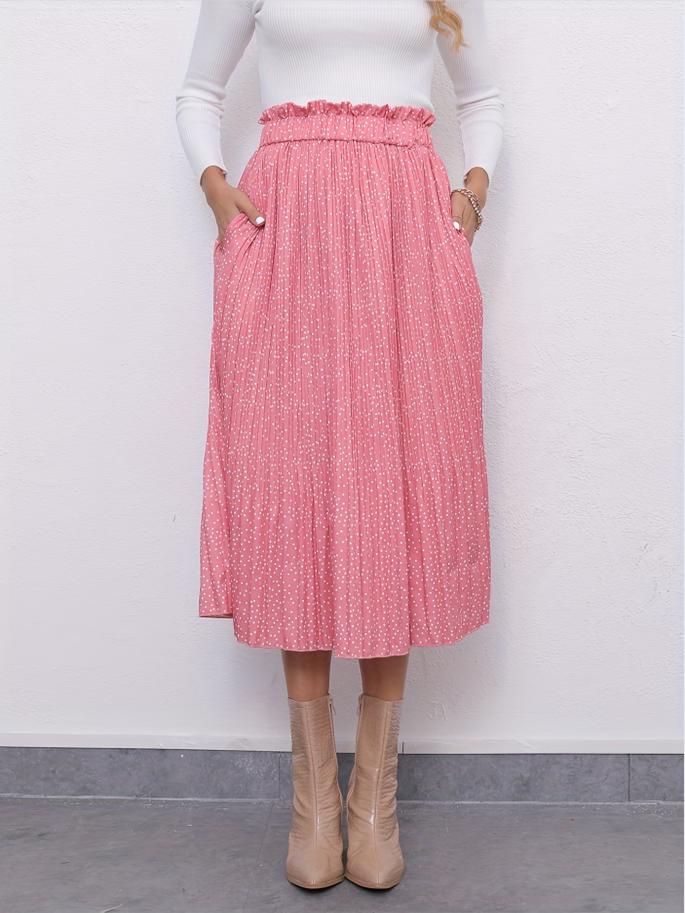 Pink polka shop dot pleated skirt