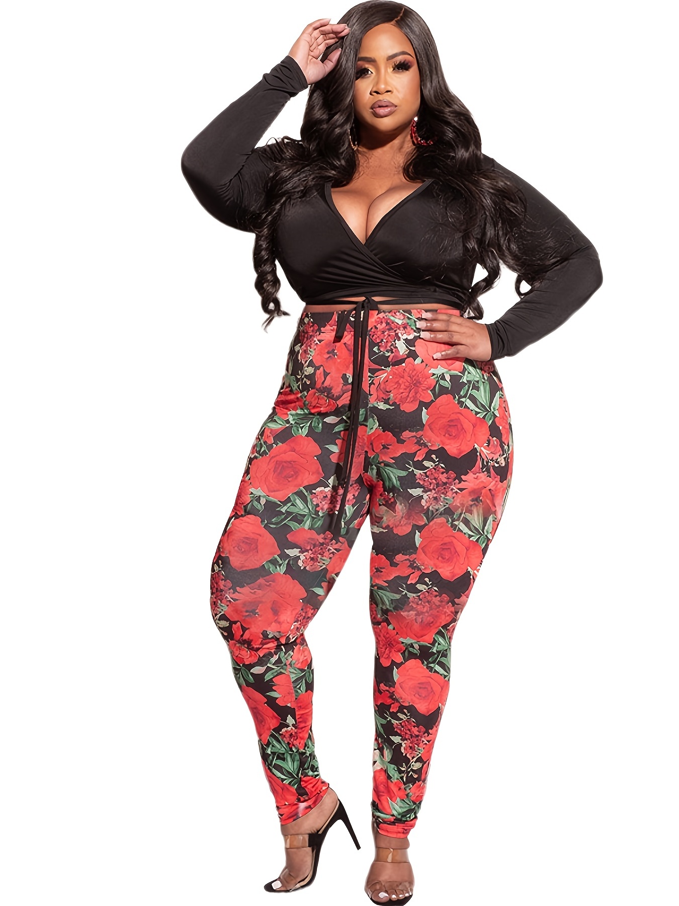 Pieces high waisted leggings in floral print