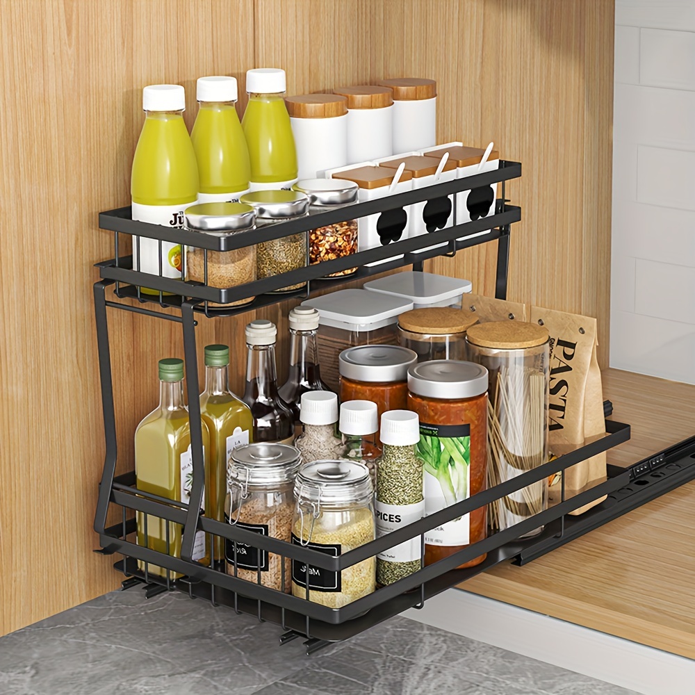 Pull Out Spice Rack, Kitchen Organization, Pull Out Spice Rack Organizer  For Cabinet, Under Sink Organizer, Sliding Spice Organizer Shelf For  Kitchen Cabinet, Rustproof Durable Spice Cabinet Organizer, Spice Organizer,  Kitchen Accessaries 