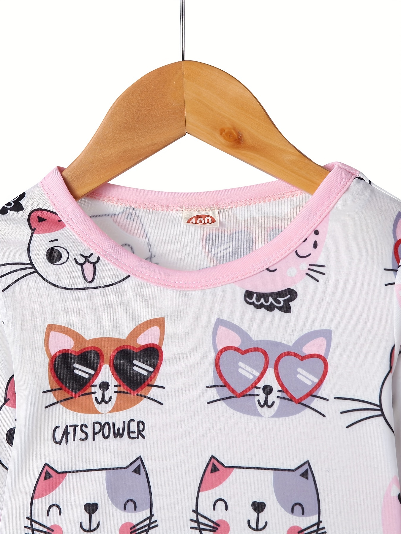 Girls 2pcs Lounge Wear Homewear Long Sleeve Top & Matching Pants Set With  Cat Print Kids Clothes Pajamas Set Spring Fall