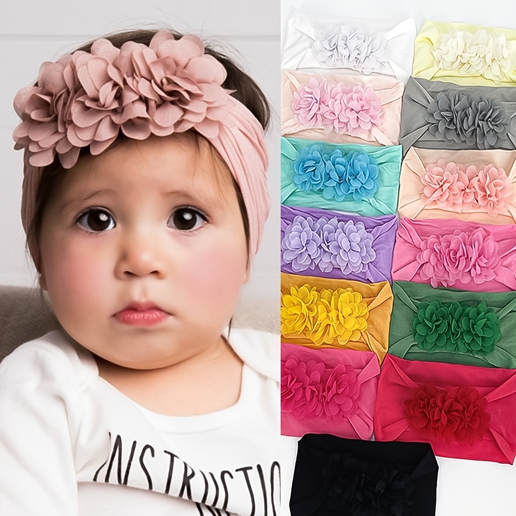 Baby Girls Cute Nylon Three Flower Headband Accesorios - Temu Mexico