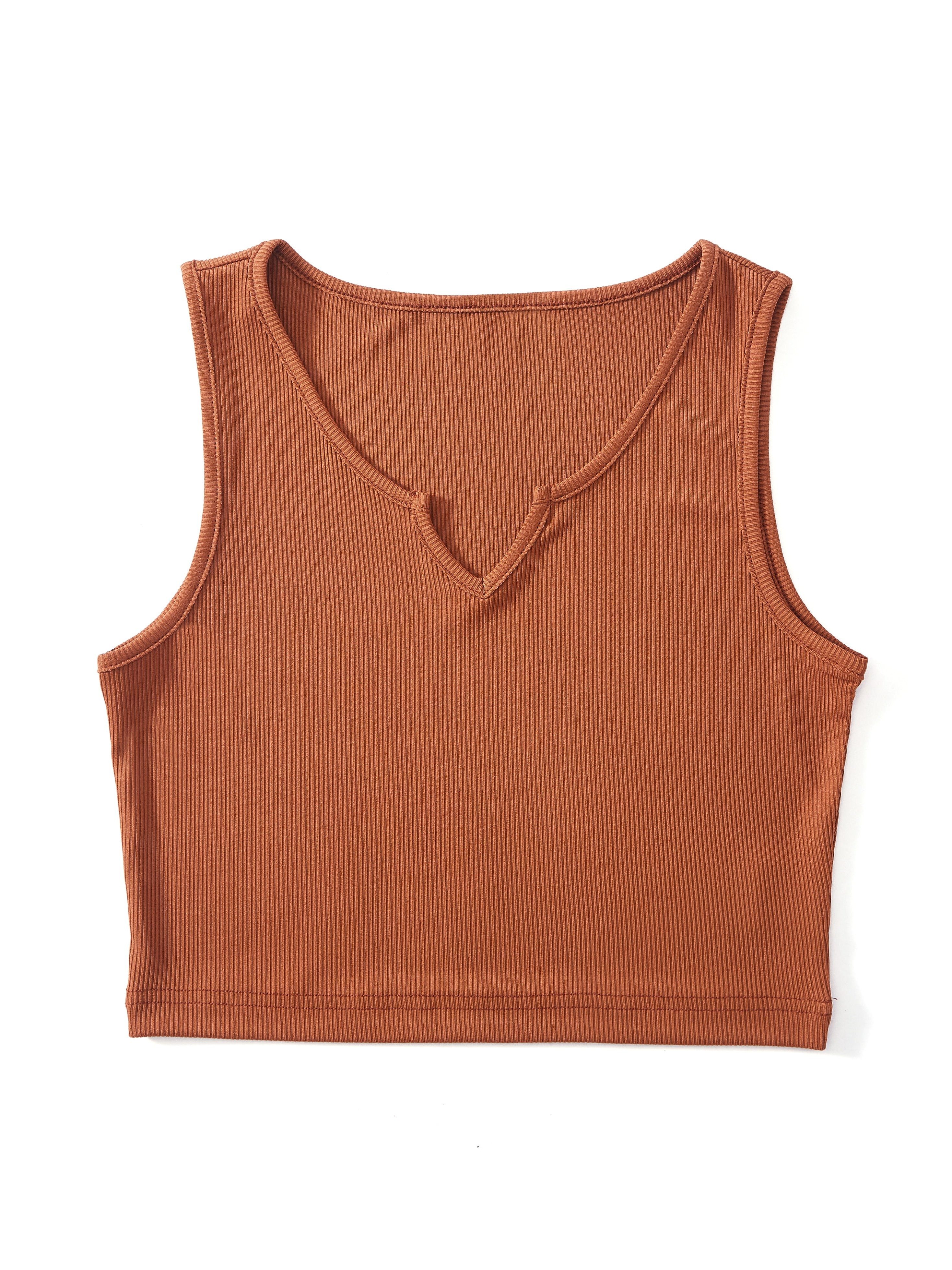 Solid Basic Crop Tank Top Casual Notched Neck Sleeveless Top - Temu