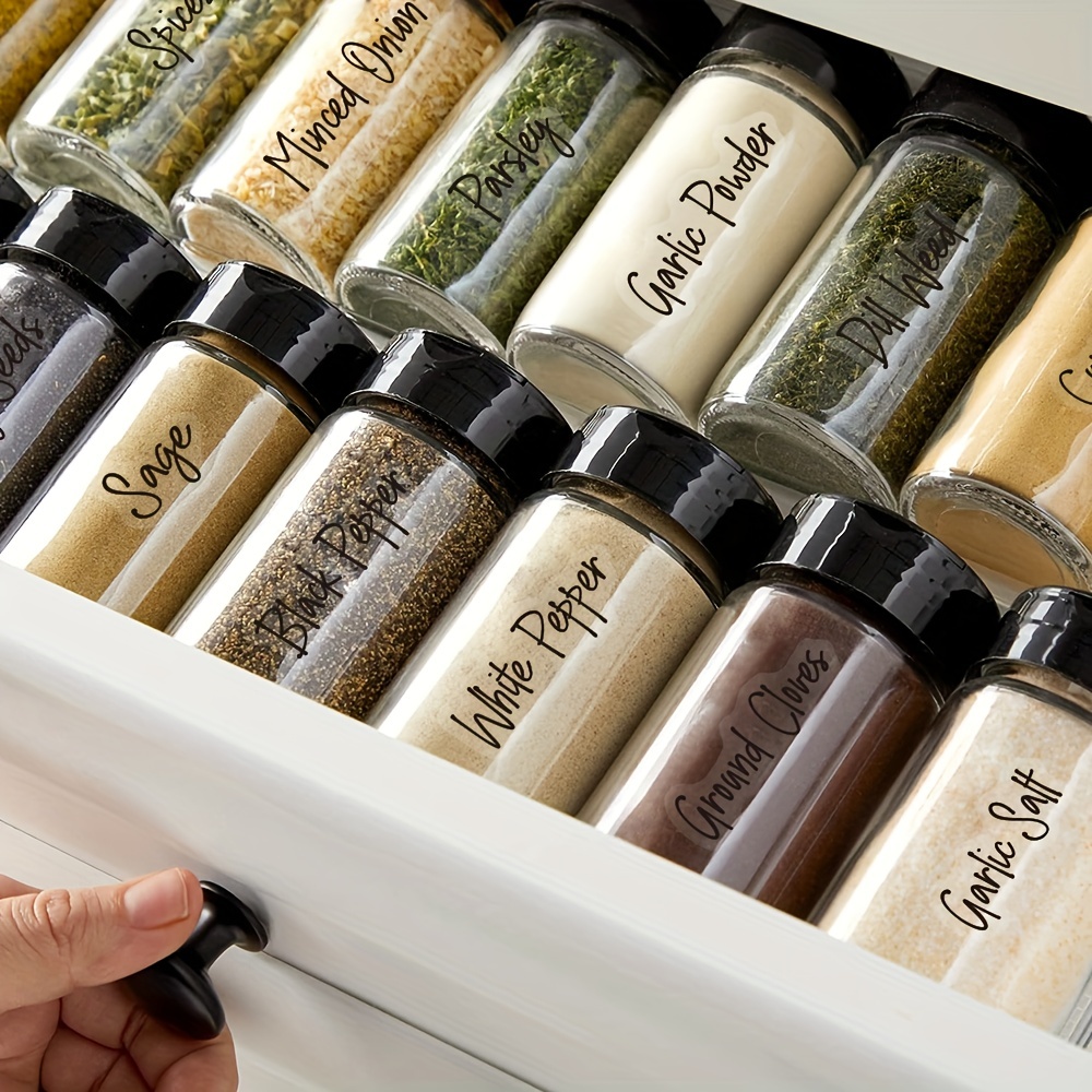 136pcs Spice Labels - Clear Spice Jar Labels Preprinted for Seasoning Herbs  Kitchen Spice Rack Organization, Water Resistant Stickers, Black and White