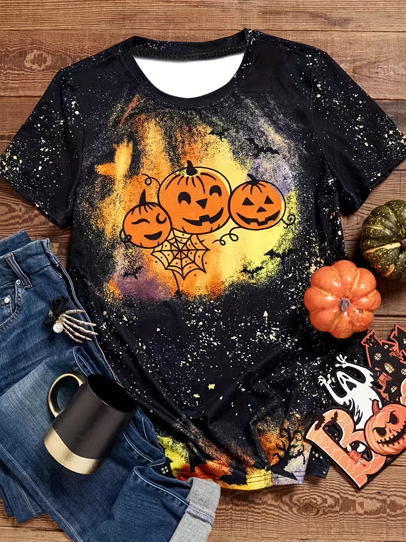 Boys Pumpkin Skeleton With Cape Print Denim Jacket Cartoon Graphic Jacket  Long Sleeve Outerwear For Spring And Autumn, Halloween - Temu
