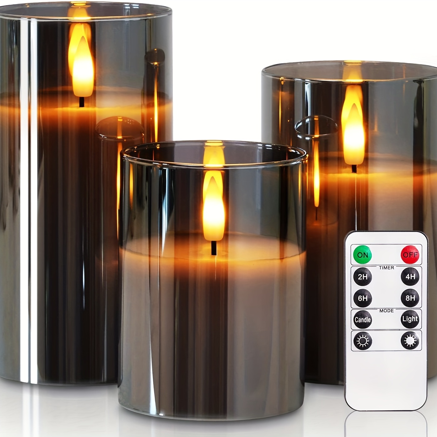 Bougies sans flamme LED en verre avec télécommande et minuterie, bougies  pour festivals, mariages et fêtes à domicile décoretion (Lot de 3)-Doré
