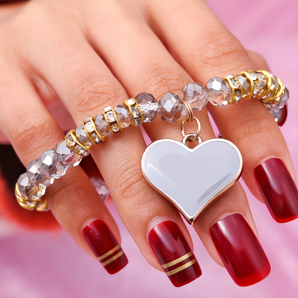 Heart Shape Charm Beaded Bracelet Romantic Hand Jewelry - Temu