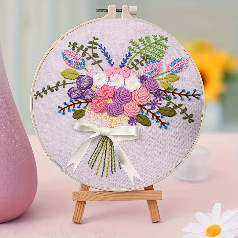 Embroidery Kit Beginners Practicing Flower Pattern Material - Temu