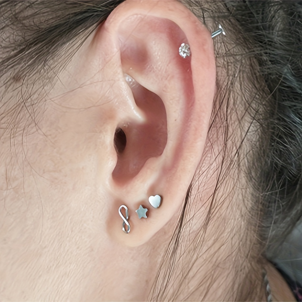 5pcs Threadless Push-In Nose Stud & Ear Stud Set