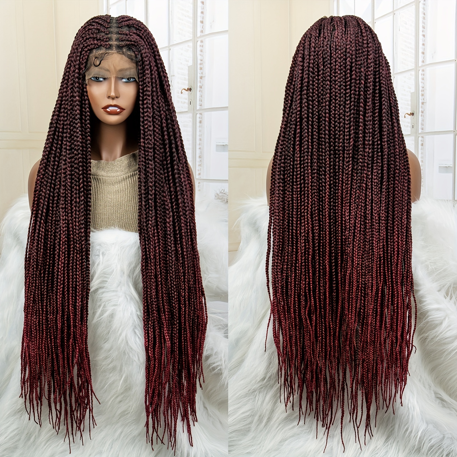  Ebingoo 30 In Wine Red Braided Wig Lace Front Wig for
