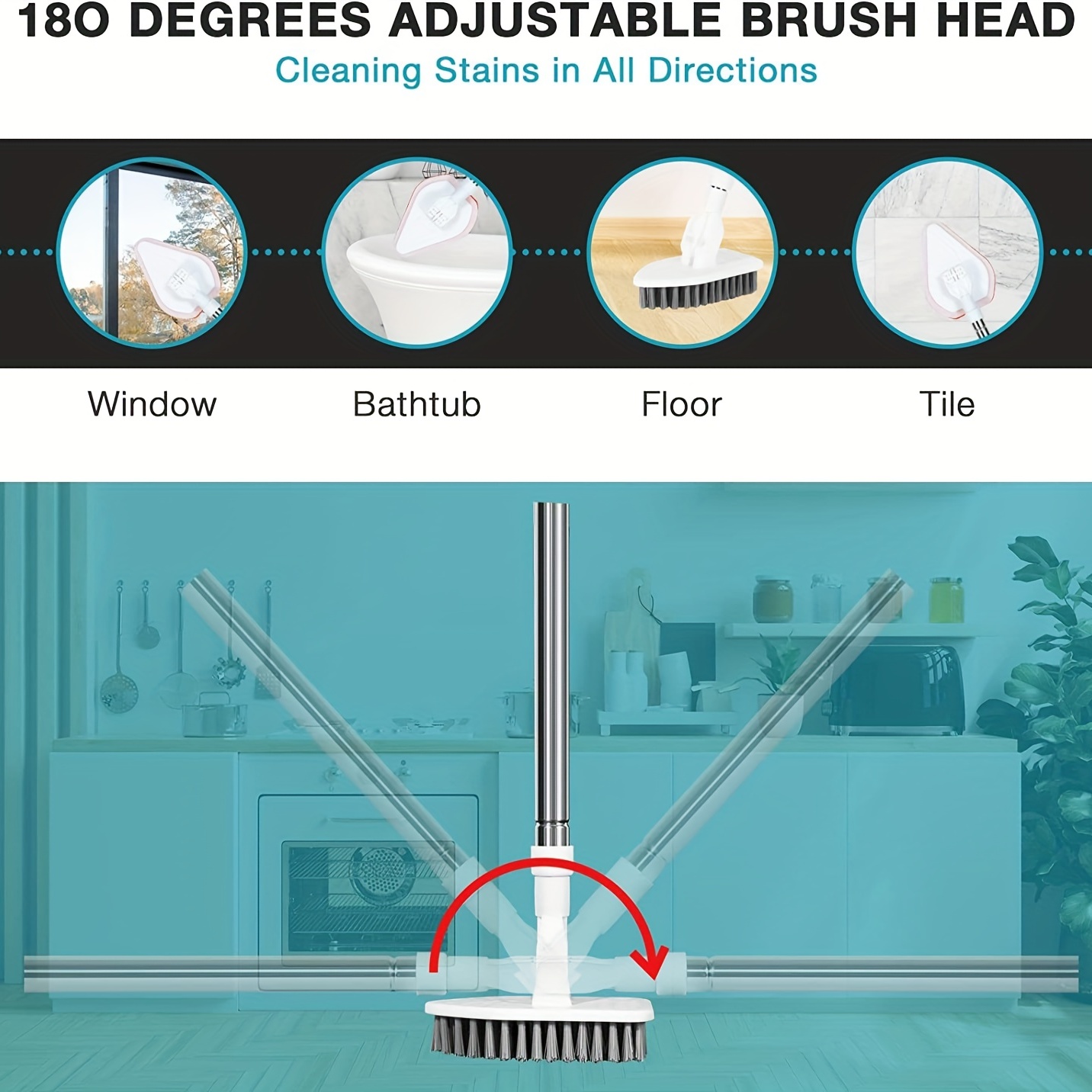 2-In-1 Shower Cleaning Brush with 46'' Long Handle, Fixable Shower Scrubber  for Cleaning, Flexible Long Handled Scrub Brush for Shower/Bathroom, Non