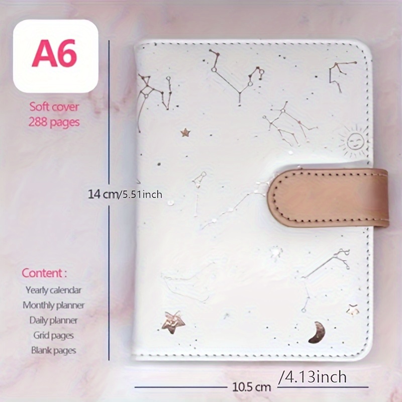 1pc .Agenda Planner Notebook Constellation Cover Undated Starry Sky A6 Soft  PU Leather Diary Full Year Undated Daily/Monthly