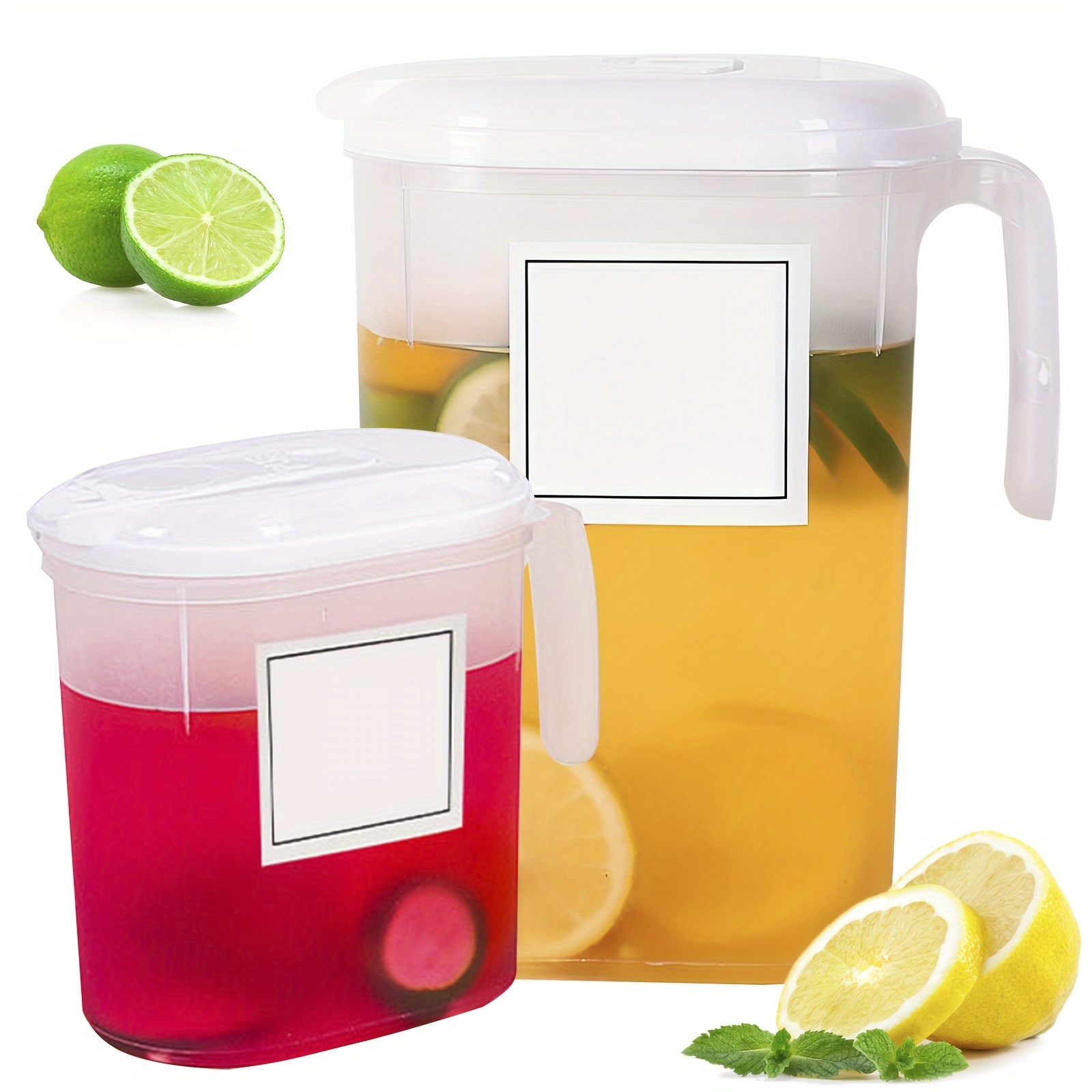 2Pcs Fridge Jug Juice Container Filter Lid 1.5L+2L Plastic Water Pitchers  Heat Resistant Refrigerator Cold Kettle Clear Fridge