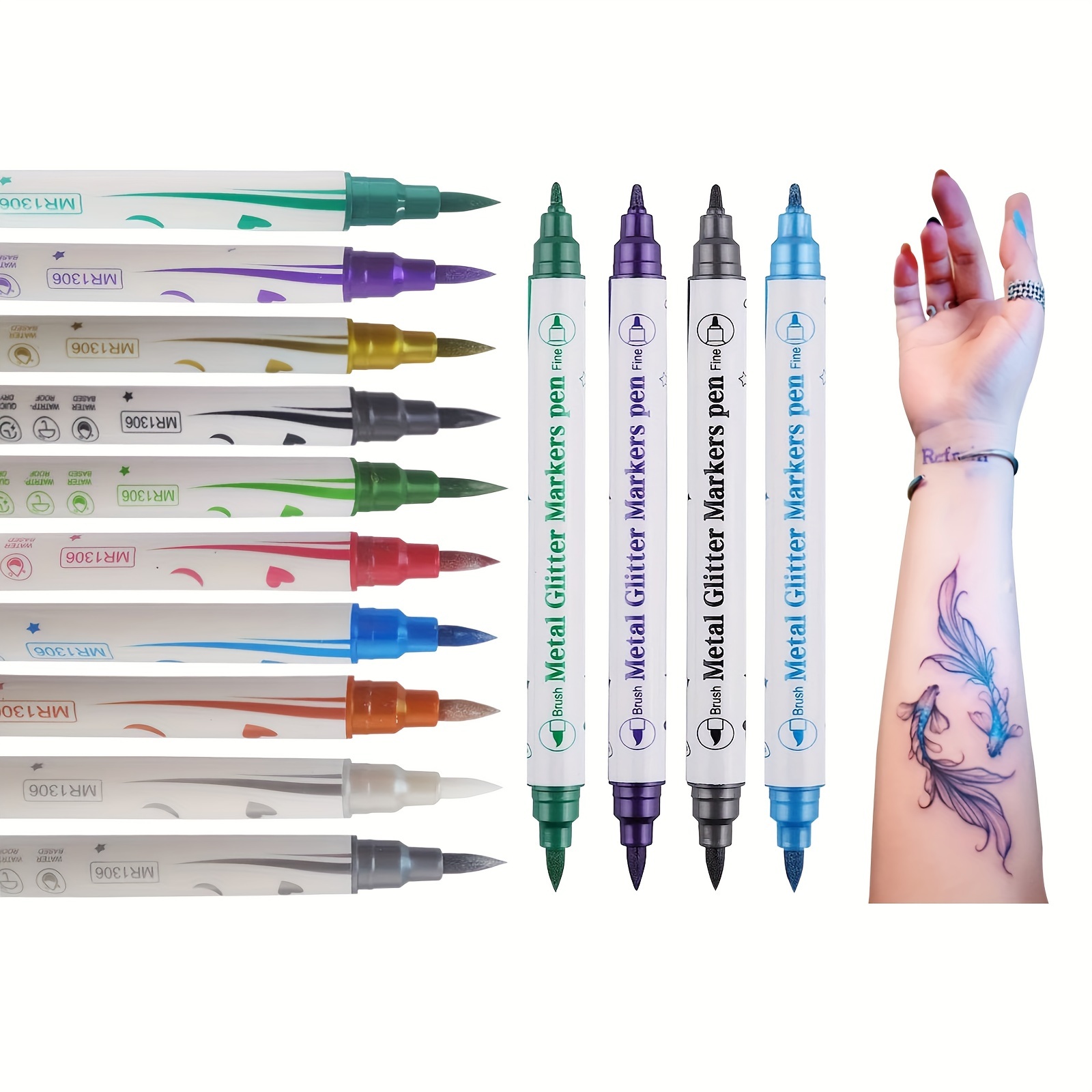 Temporary Tattoo Markers Color Collection Flexible Brush Tip - Temu