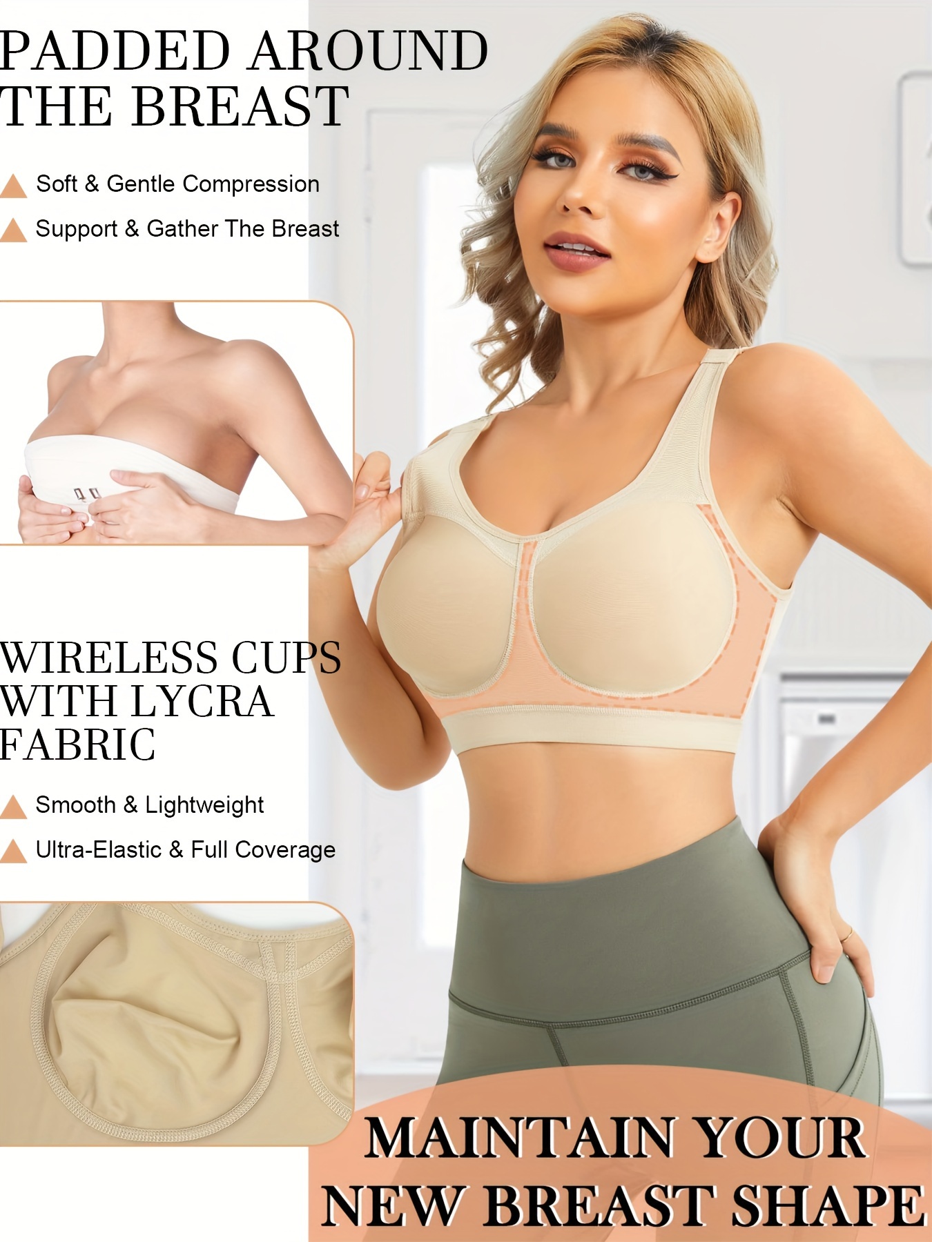 Wireless Sports Bra With Adjustable Shoulder Strap, Post Surgery  Compression Bra, Seamless Sports Cropped Tank Top For Women