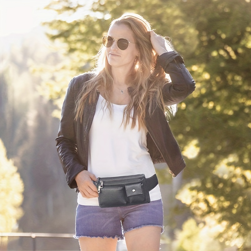 Faux Leather Pockets Belt Bag, Expanded Flap Pockets & Patch Buckle Pockets  Waist Bag, Women's Purse & Bags - Temu