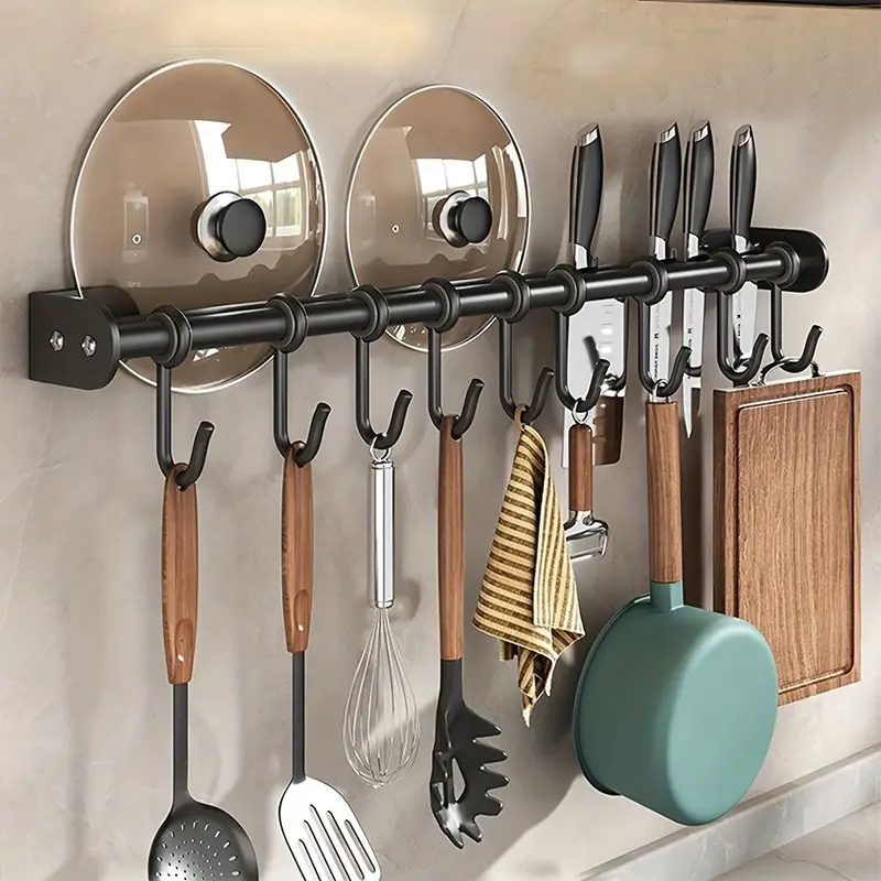 1pc Soporte de utensilios de cocina montado en la pared, barra colgante de  pared moderna, estante de gancho de almacenamiento, colgador de cuchillo, e