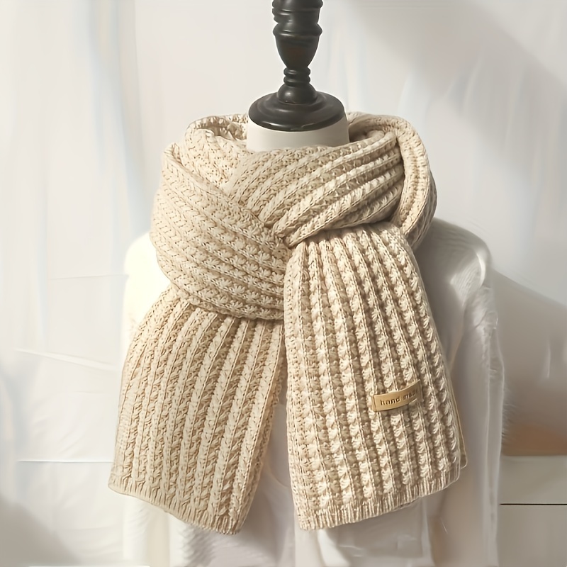 Unisex Solid Color Knit Scarf Thickened Soft Warm Rectangle - Temu