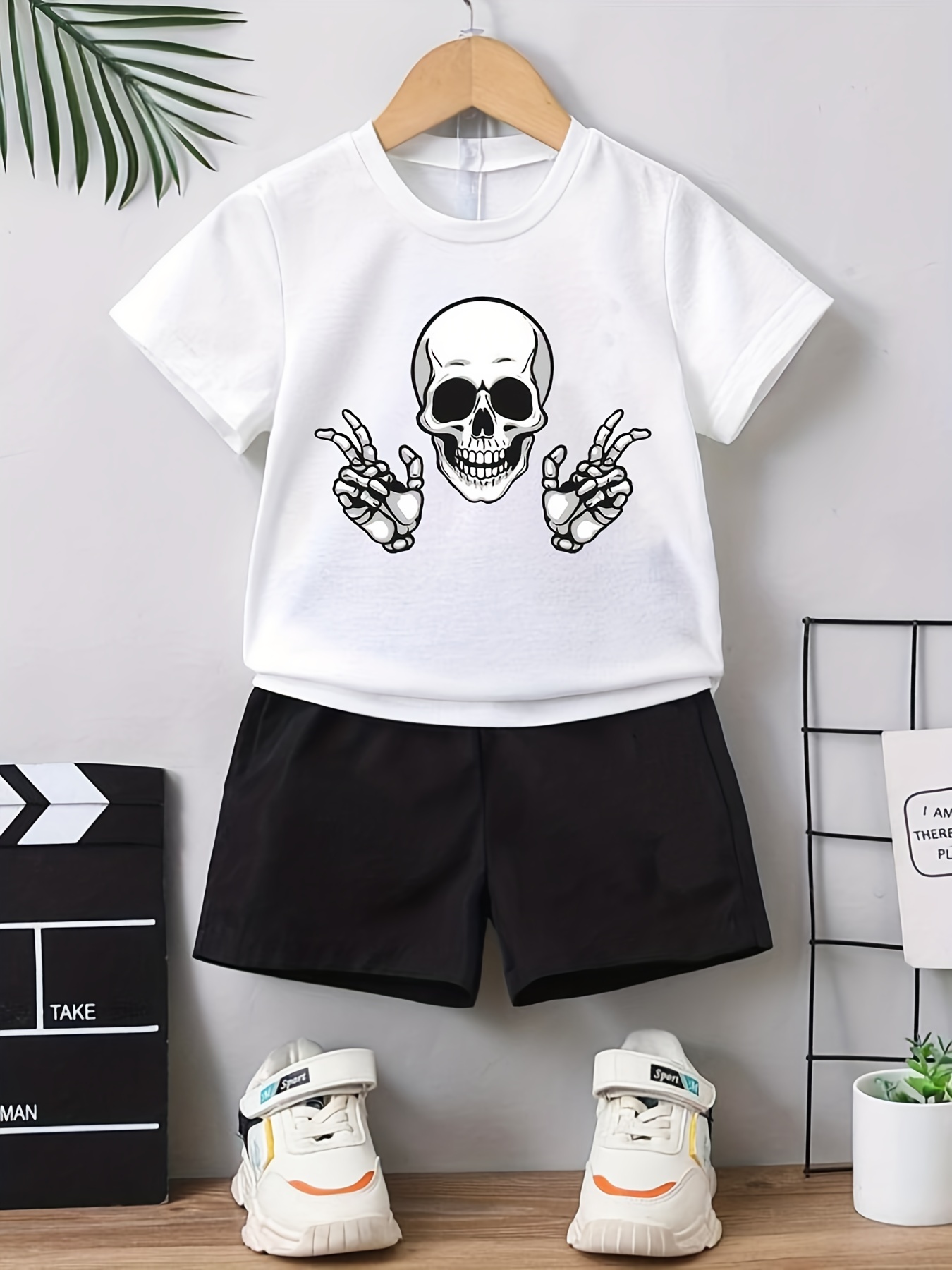 Boy's Halloween Style T shirt Shorts Set Cartoon Happy Skull - Temu