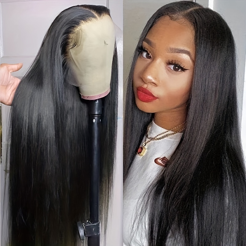 T type Lace Synthtic Straight Hair Natural Black Wig Temu Oman