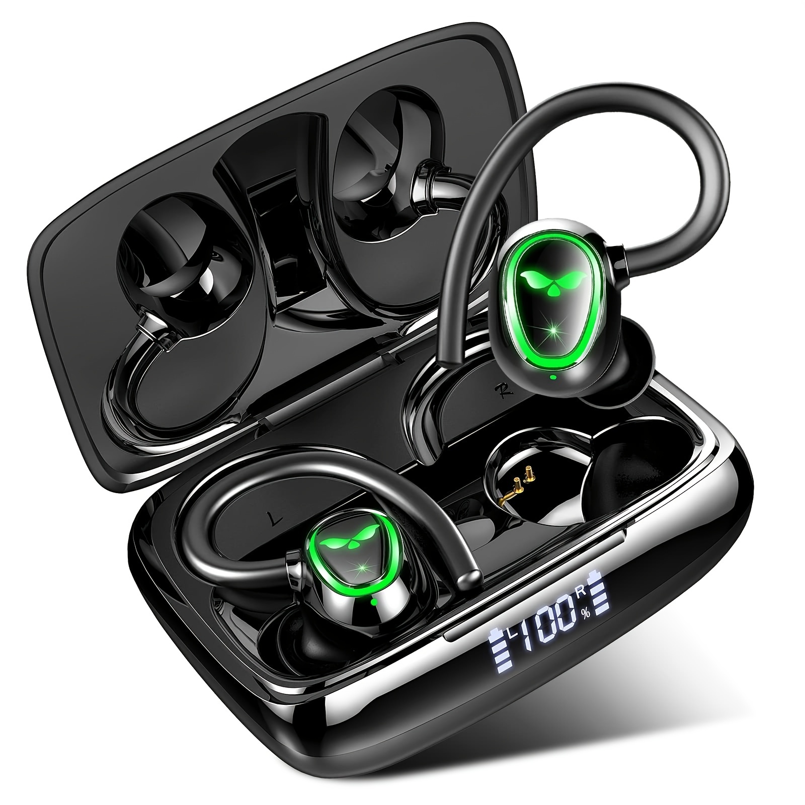 Auriculares Inalambricos Deportivos, Auriculares Bluetooth 5.3 con Mic,  Cascos Cancelación de Ruido Bass, In-Ear Running IP7 Impermeable 48H LED  Carga