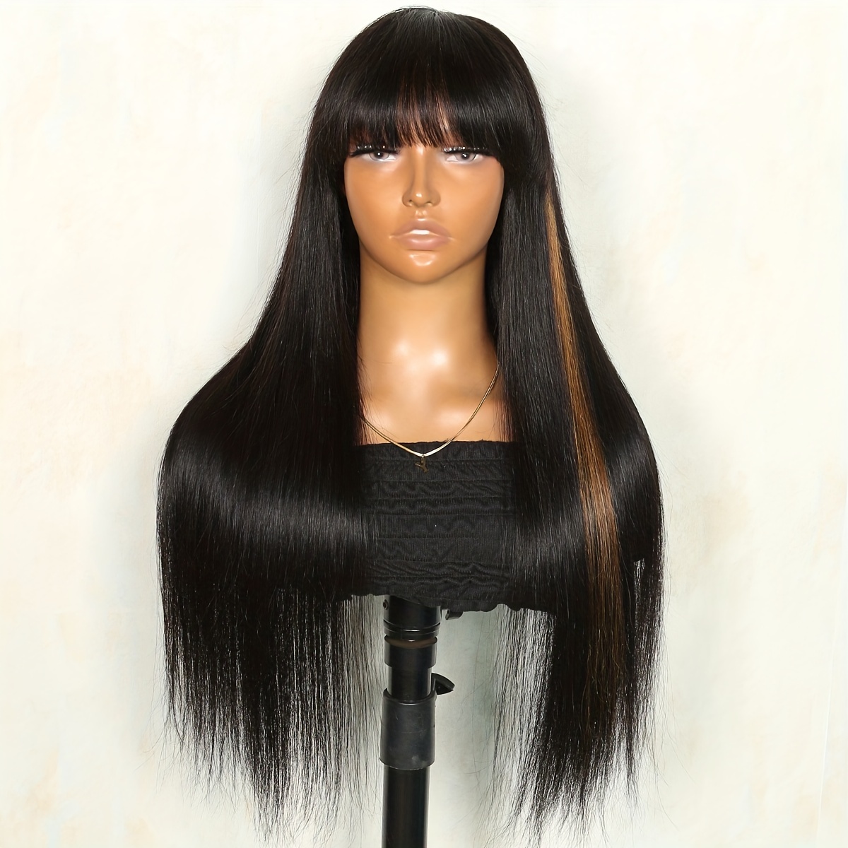 

Black And Brown Mixed Color None Lace Wigs Straight Human Hair Wigs With Bangs For Woman Full Machine Made Wigs Brazilian Remy Human Hair Wigs 100% Human Hair Wigs