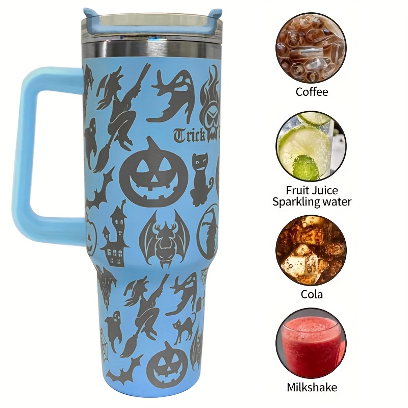 Halloween Theme Tumbler Cup With Handle And Straw Lid Double - Temu