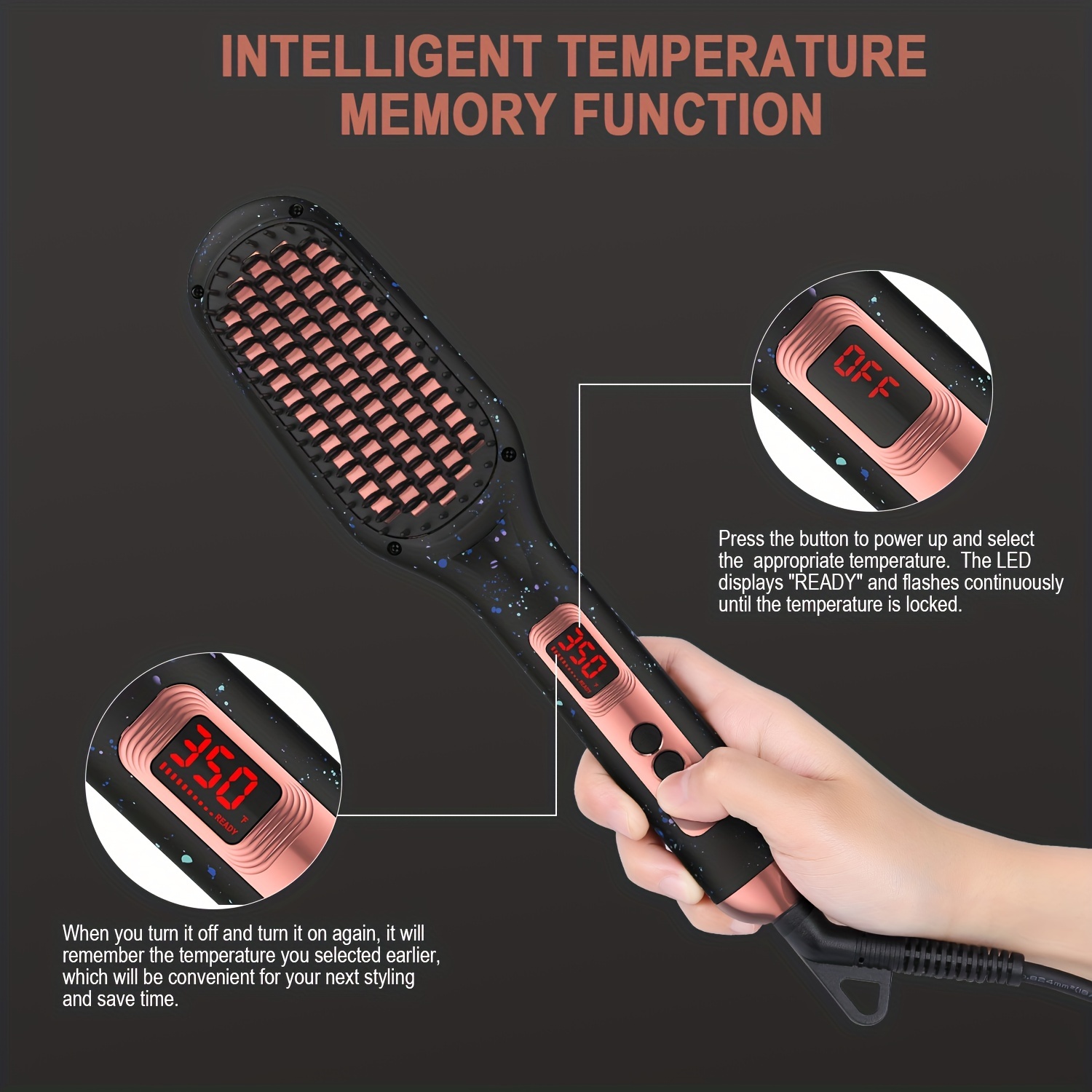 savani hair straightener brush fast heating ceramic negative ion hair straightening comb electric hot hair brush curly thick hair styling tool auto off anti scald multiple temp settings details 5