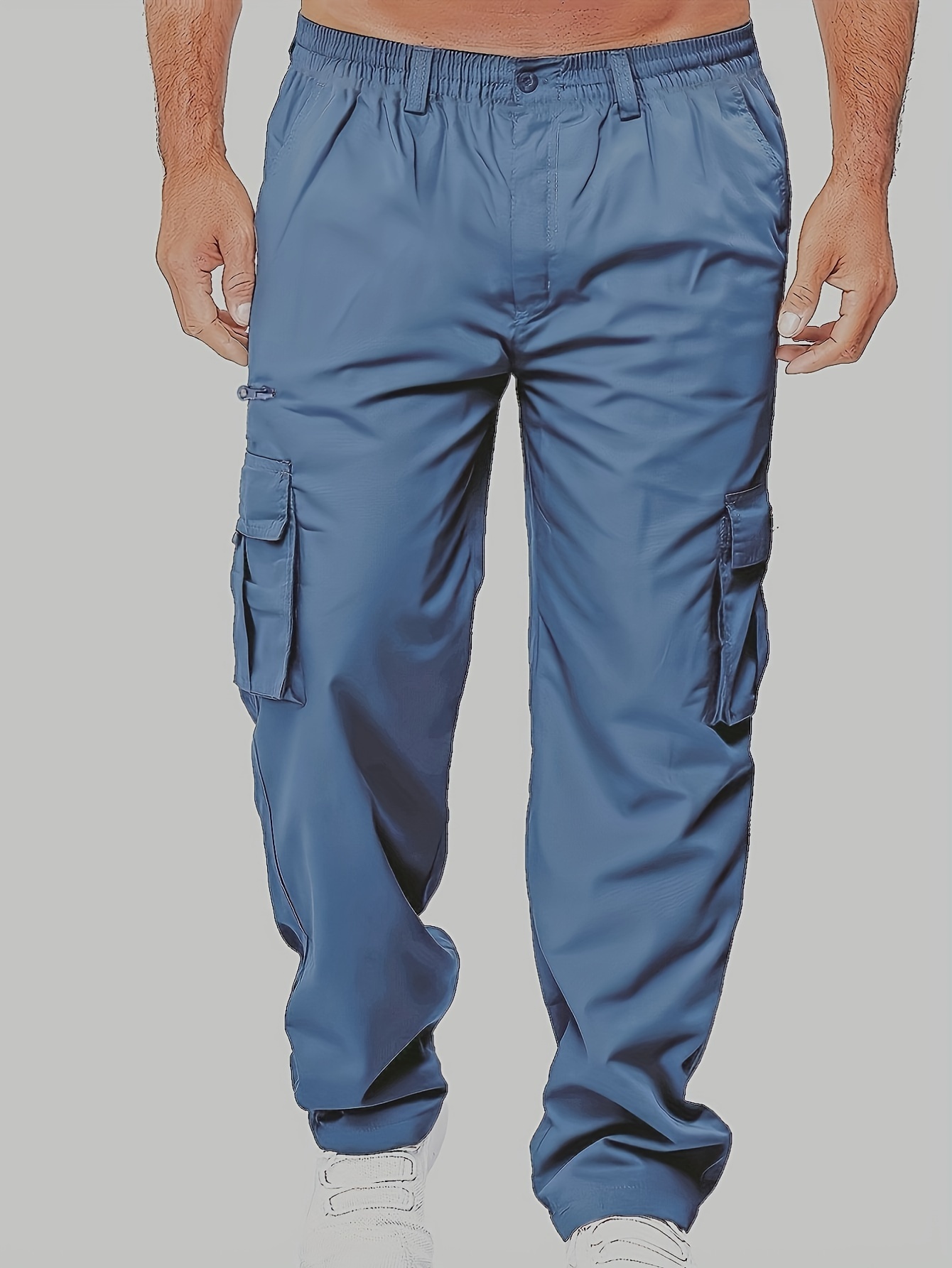 Stretch Cargo Pants for Women Solid Elastic Waist Denim Work Pants Multi  Pockets Comfy Streetwear Jogger Pants Loose Pants(L,Army Green)