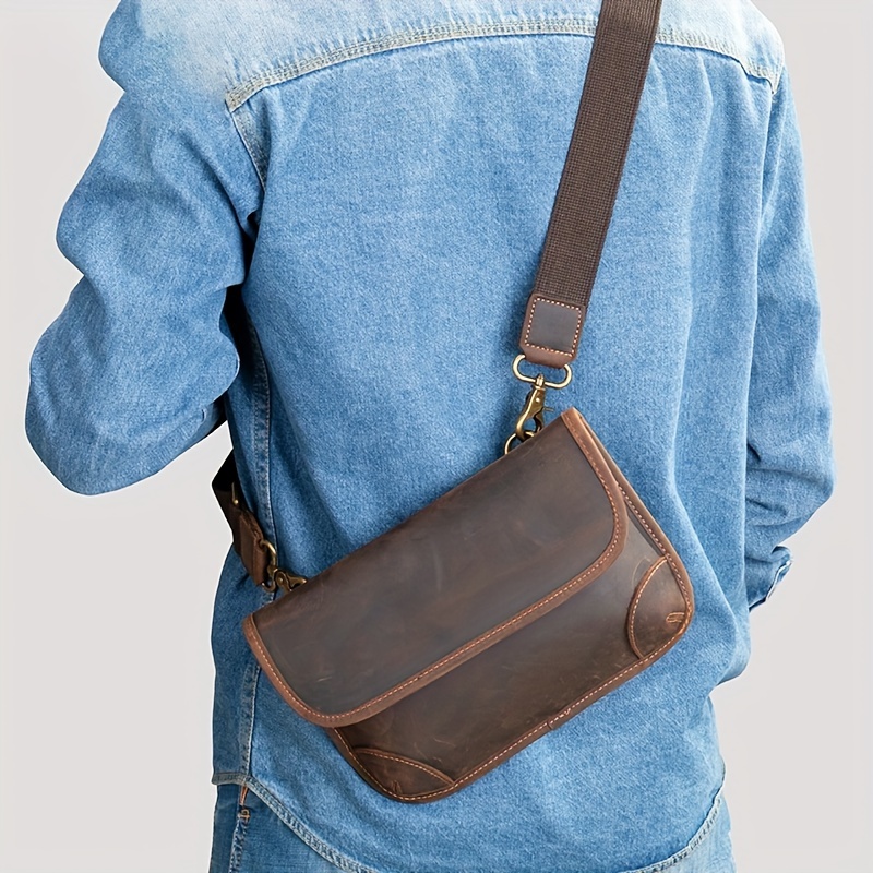1pc Men's Scratch Print Crossbody Shoulder Bag, Multifunctional Vintage Genuine Leather Satchel Bag - Click Image to Close