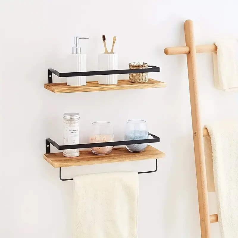 1pc Shower Caddy, Floating Shelves With Towel Bar, Wall Shelves For  Bathroom/Living Room/Bedroom, Home Decor, Christmas / New Year Gift