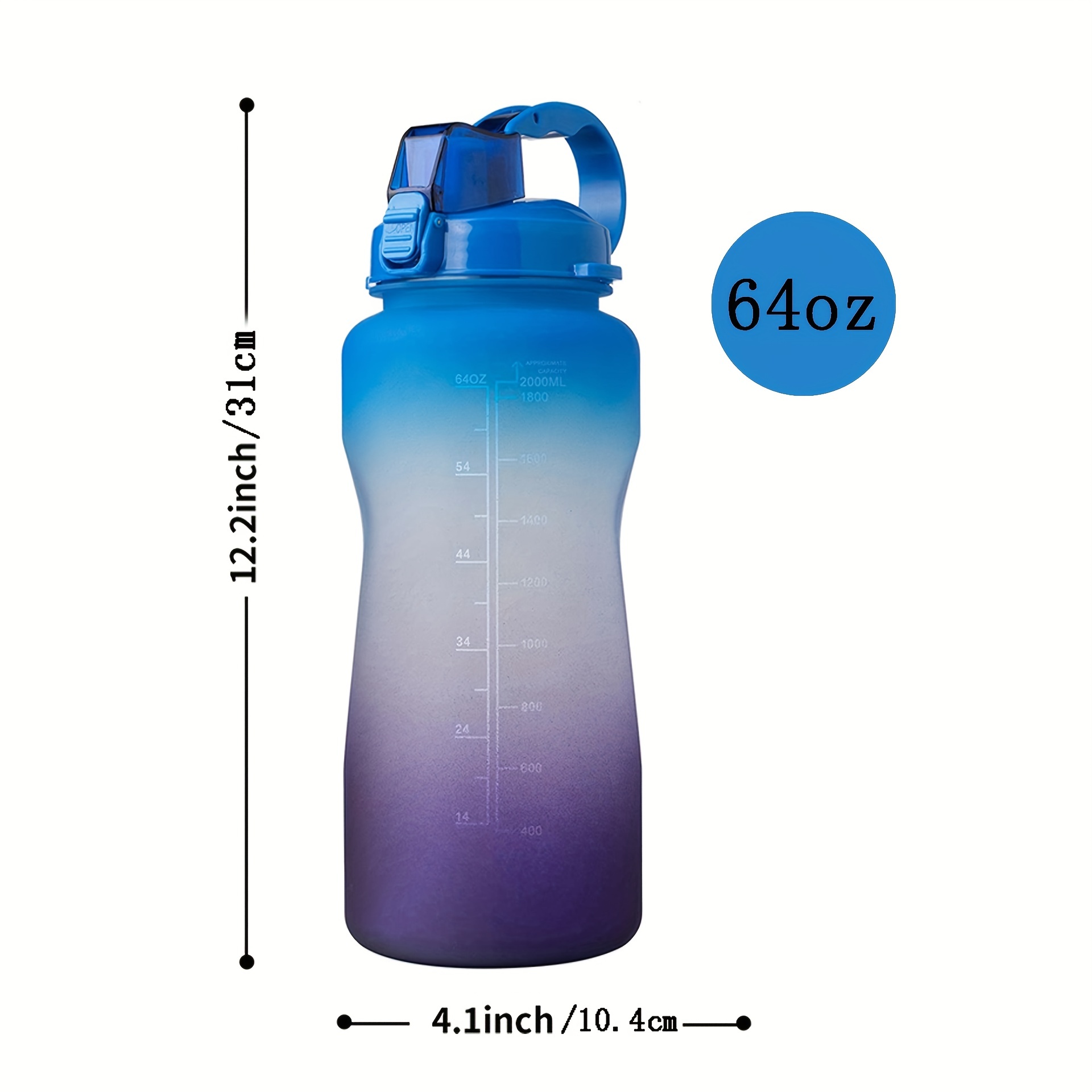 Water Bottle No Straw- 64 OZ BPA Free 64OZ Purple/Pink Gradient Motivational