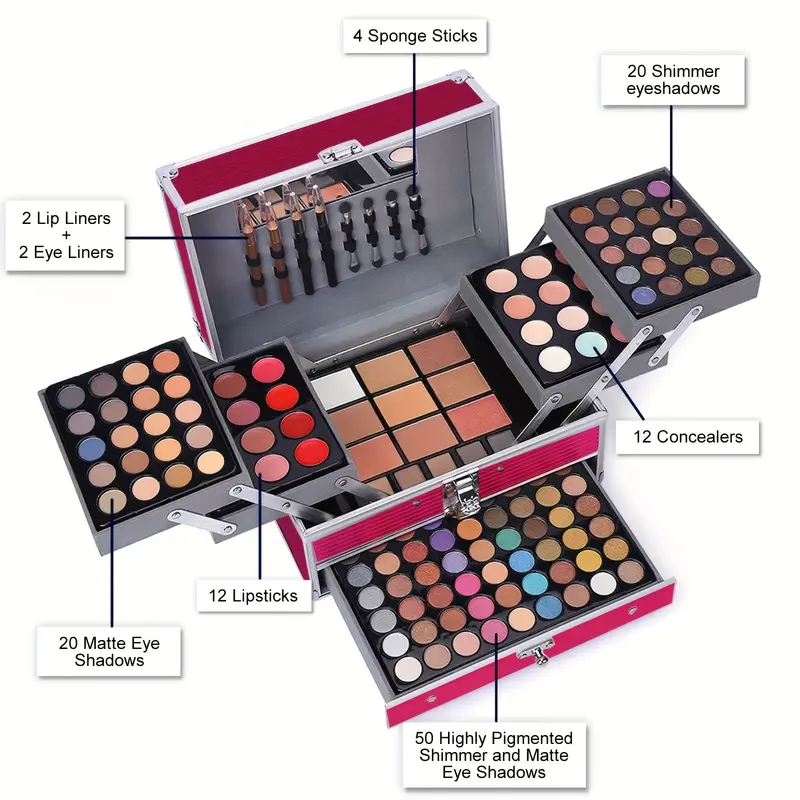 all in one makeup gift set kit 132 colors makeup kits includes 94 eyeshadow 12 lip gloss 12 concealer 5 eyebrow powder 3 face powder 3 blush 3 contour shade 2 lip liners 2 eye liners 4pcs eyeshadow brush details 2