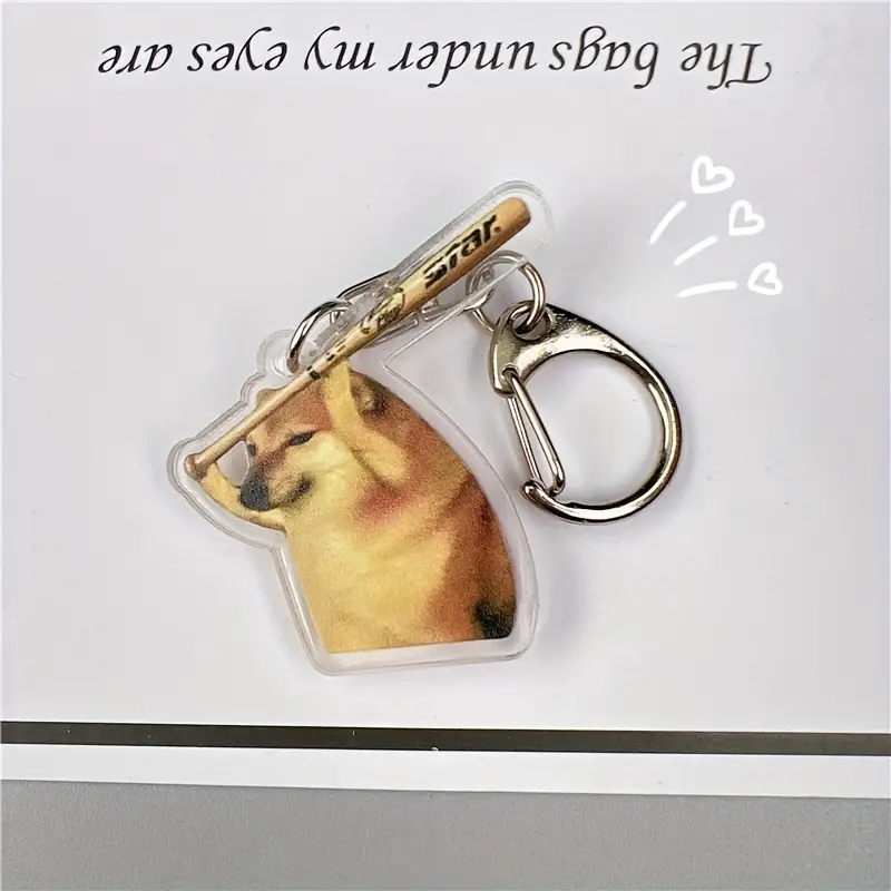 1pc Spoof Creative Cute Cheems Pet Keychain Funny Shiba Inu Confused Dog Pendant Car Car Fan Key Chain Small Gift,Bag Accessories,Temu