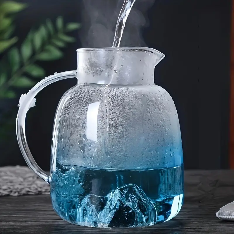 Gradient Blue Glass Water Pitcher With 3d Mountain Bottom And