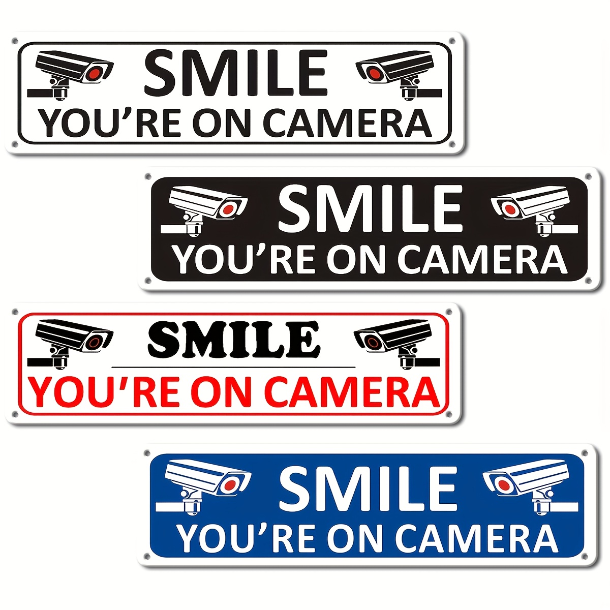 Cartel de videovigilancia Smile You're On Camera de 10 x 7 pulgadas,  aluminio resistente 040, libre de óxido, uso en interiores o exteriores,  para
