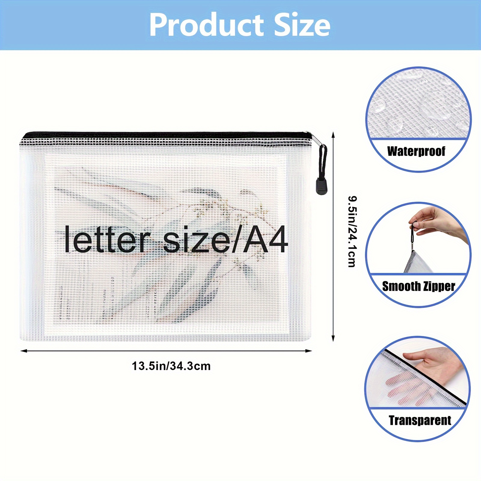 Mesh Zipper Pouch Bags Waterproof Zipper Bags Durable Pouches For  Organization, Storage Bags, Document Bag Letter/a4 - Temu