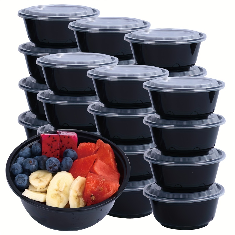 38oz Pho Soup Container Plastic Bowl & Lids Set, Black