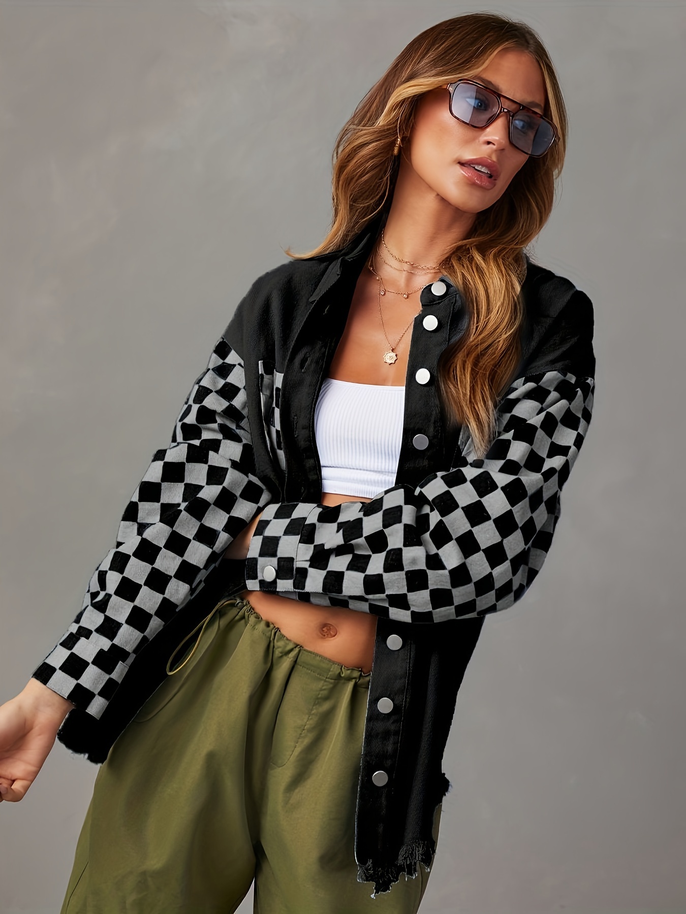 Checkerboard hotsell denim jacket