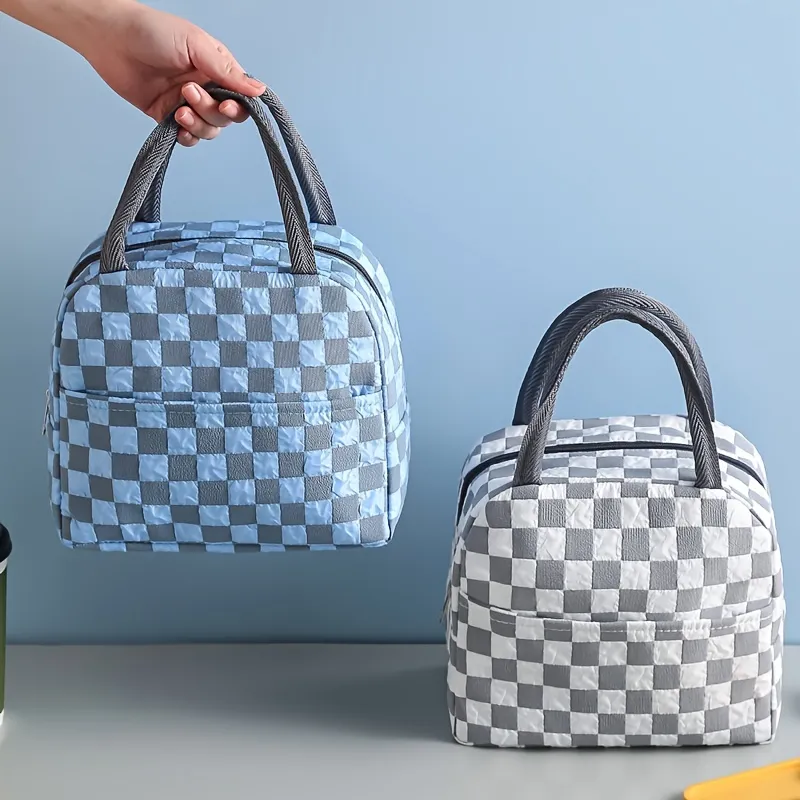 Checkered Insulated Lunch Bag, Waterproof Picnic Bag, Ice Bag, Large  Capacity Lunch Box Bag - Temu