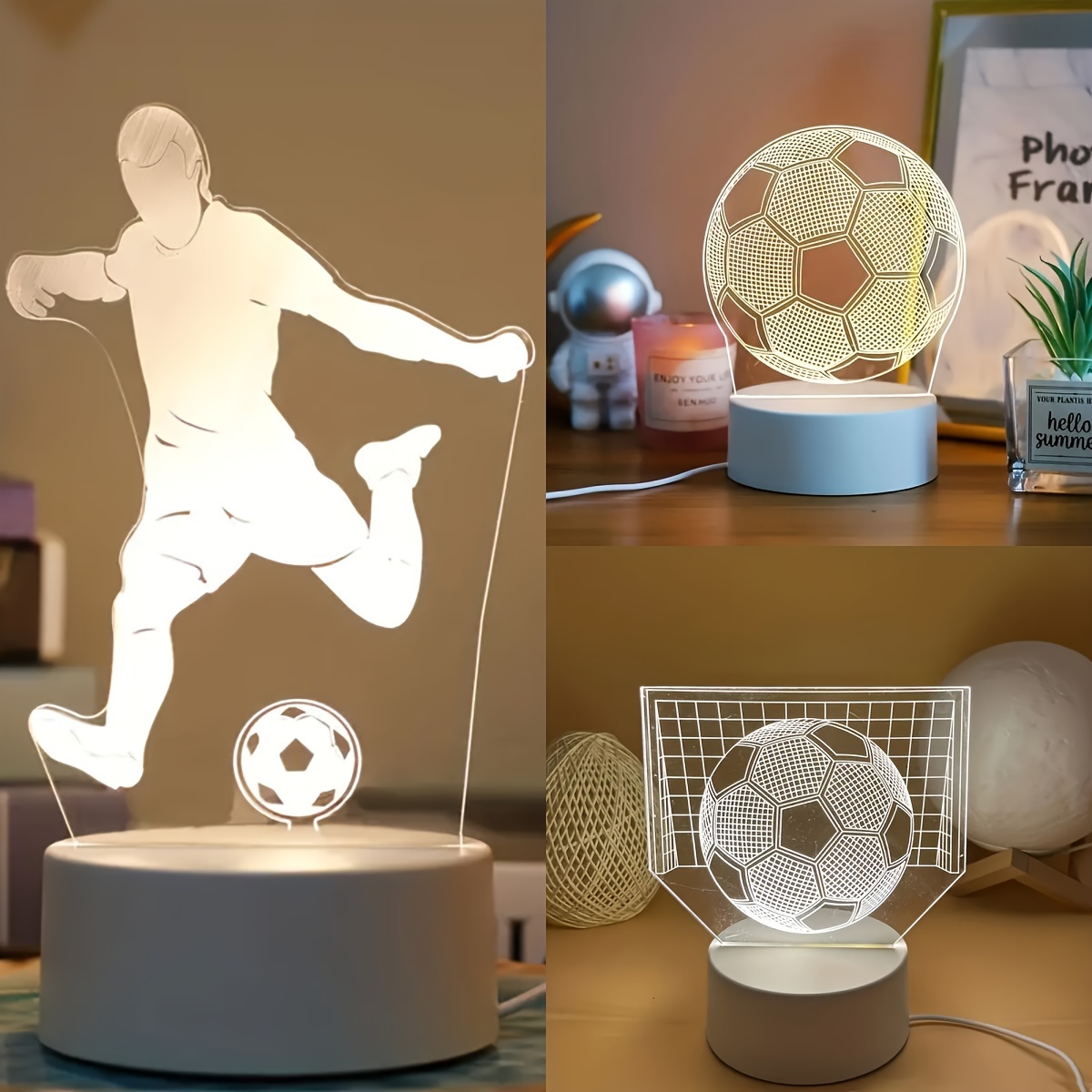 Regalos de fútbol para niños de 1 a 14 años, luz nocturna 3D, lámpara de  ilusión óptica con control remoto, 7 colores cambiantes, regalos de fútbol