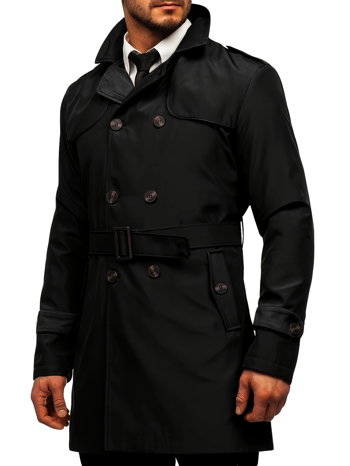 Men's Plus Size Double-Breasted Belted Trench Coat with Notch Lapel, Casual Slim Fit Lightweight Windbreaker, PLUS SIZE