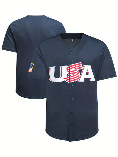 mens usa embroidered baseball jersey active button up short sleeve uniform baseball shirt for training competition s xxxl
