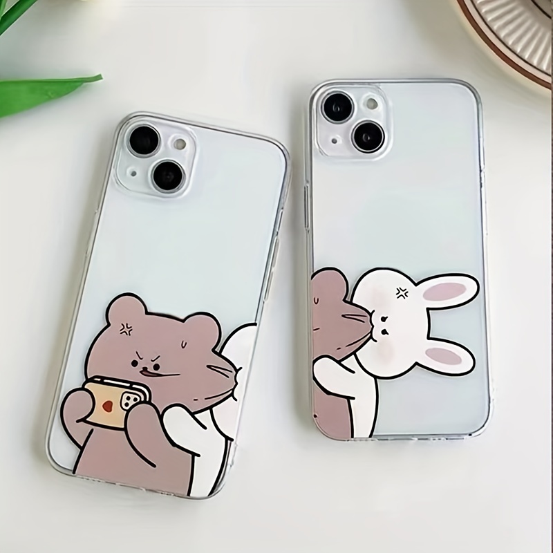 

2pcs Cute Rabbit Bear Cartoon Anti-fall Phone Case For 14 13 12 11 X Xr Xs 8 7 Mini Plus Pro Max Se