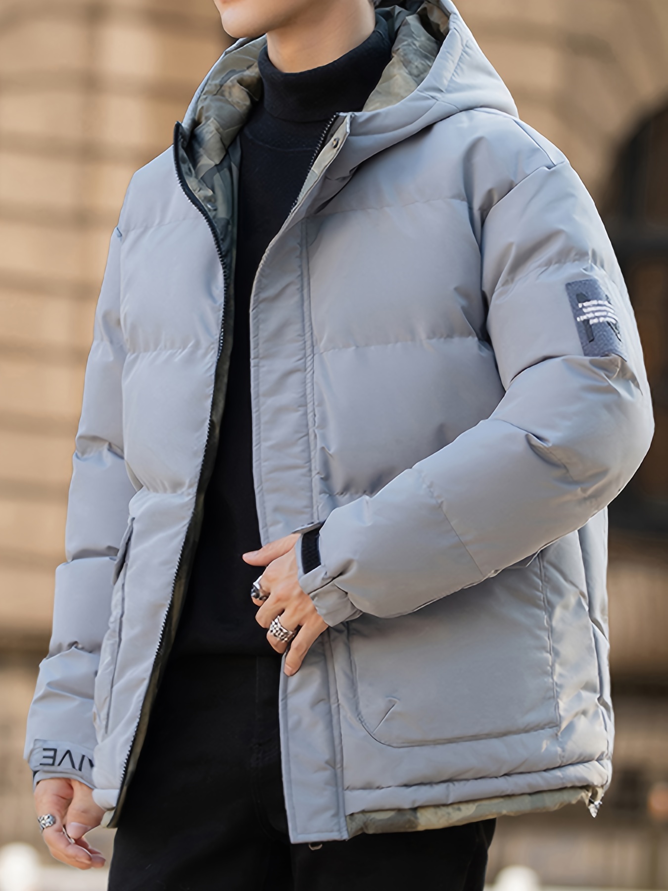 Men's Solid Padded Jacket Men Casual Padded Coat Windbreaker - Temu Canada