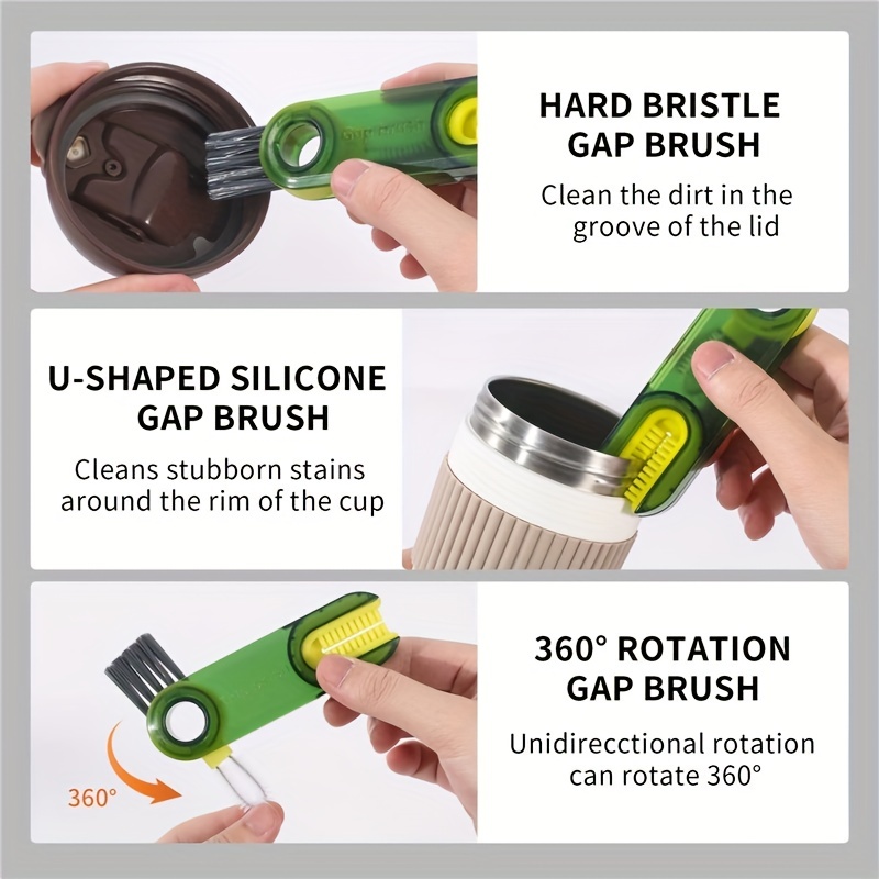 3 In 1 U-shaped Cup Mouth Brush Creative Bottle Cleaning Brush Rotatable  Groove Gap Cleaning Brushes Household Cleaning Tools