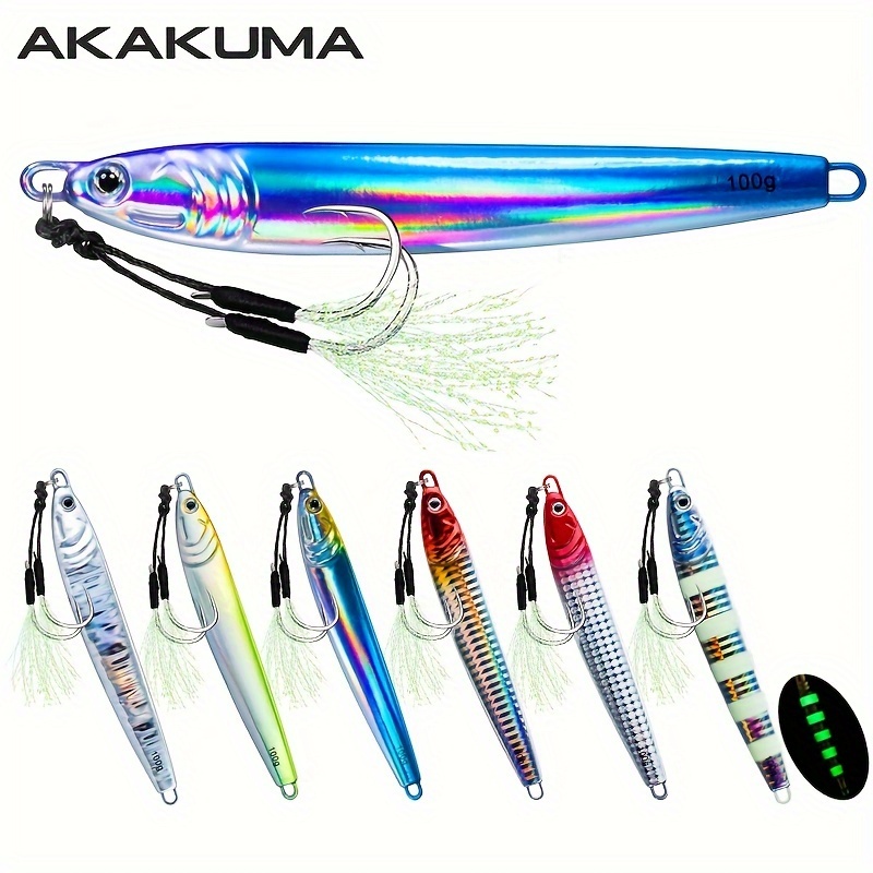 

7pcs 40g/80g/100g Long Casting Fishing Lure, Luminous Fishing Metal Jig Bait With Double Assisting Hooks, Outdoor Fishing Accessories