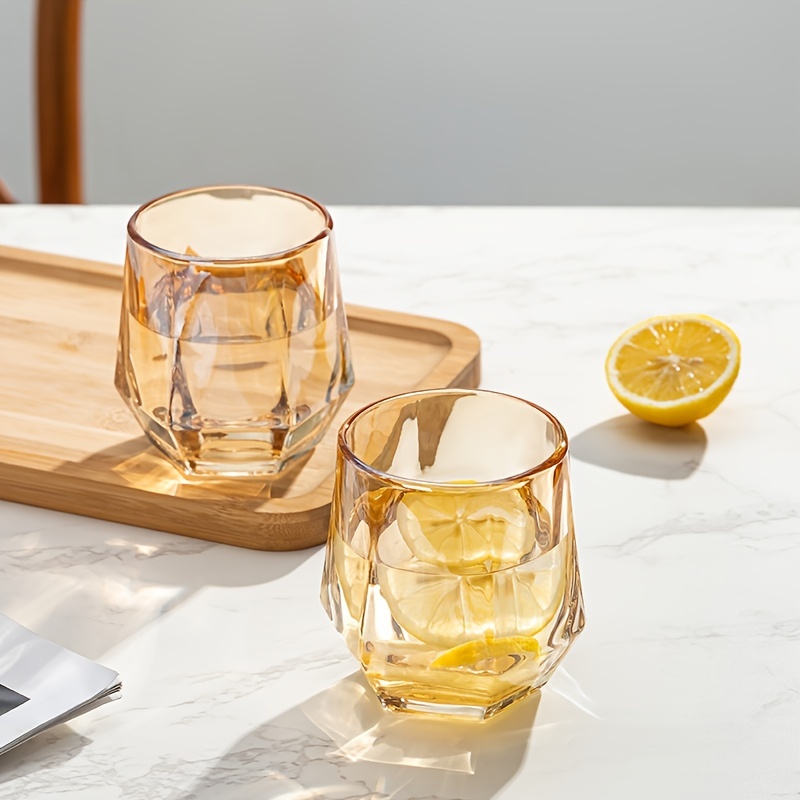 Glass Coffee Cup, Modern Simple Hexagon Juice Cup, Amber Color